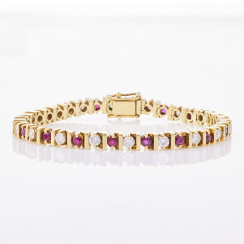 18ct Yellow Gold, Alternating 2.98ct Ruby and 2.70ct Diamond Bracelet