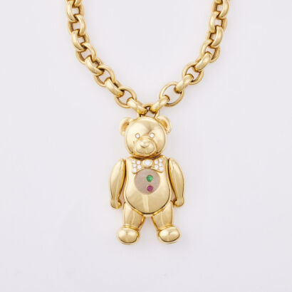 18ct Yellow Gold, Chopard Happy Diamonds Teddy Bear Belcher Necklace