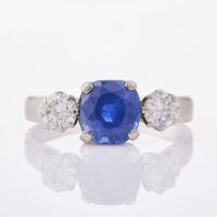 9ct /18ct White Gold, 2.80ct Sapphire and .80ct Diamond Ring