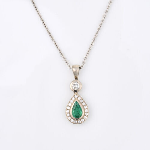 18ct White Gold, .80ct Emerald and .50ct Diamond Pendant on 18ct Chain