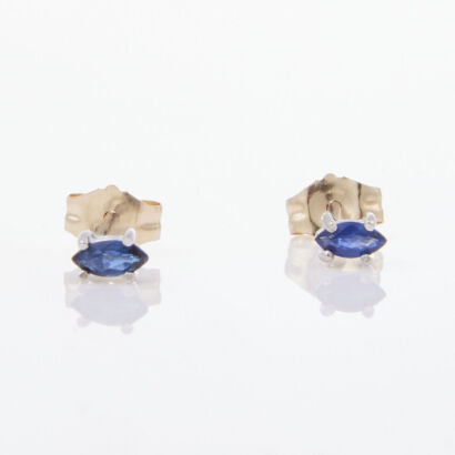 14ct White Gold, 4.0mm x 2.0mm Marquise Shape Sapphire Stud Earrings