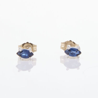 14ct White Gold, Marquise Cut Sapphire Stud Earrings