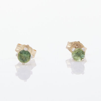 14ct White Gold, 3.4mm Green Sapphire Stud Earrings