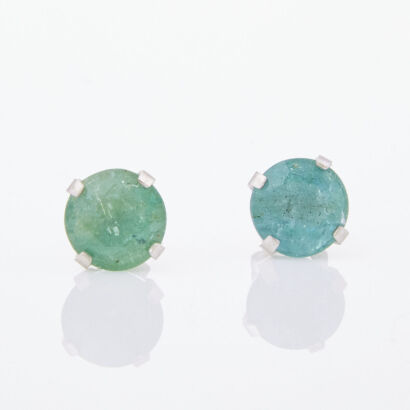 14ct White Gold, Round Emerald Stud Earrings