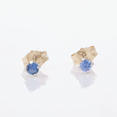 14ct White Gold, Round Sapphire Stud Earrings