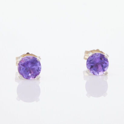 14ct White Gold, 5.0mm Amethyst Stud Earrings