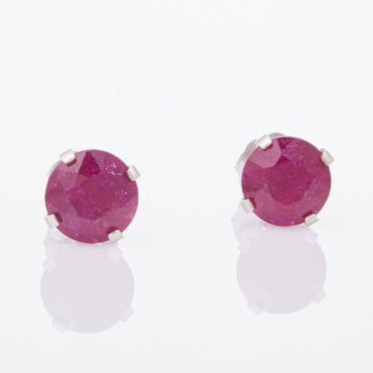 14ct White Gold, Treated Ruby Stud Earrings