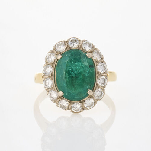 Handmade, 18ct Yellow Gold, 3.36ct Emerald and 1.06ct Diamond Ring