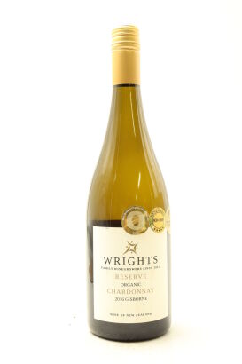 (1) 2016 Wrights Reserve Organic Chardonnay, Gisborne