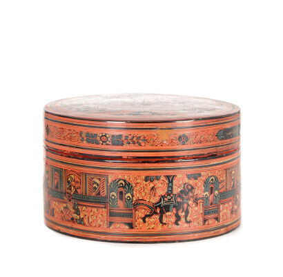 A Burmese Offering Box Green/Orange