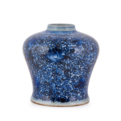 A Chinese Qing Dynasty Blue-and-white Jar with flower pattern (Qing Dynasty Tian Mark)