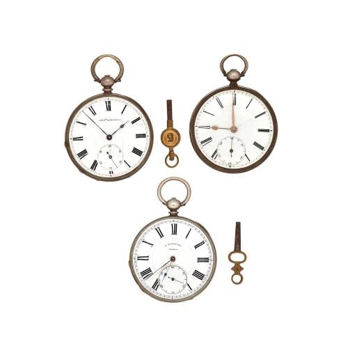 Three Keywind Victorian Silver Cased Open Face Pocket Watches