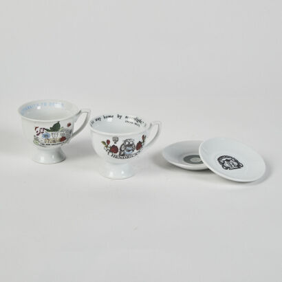 A Pair of Hendricks Gin Cups and Saucers with Quotes From Oscar Wilde And Victor Hugo