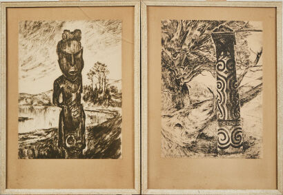 A Pair of 1950's Maori Art Prints in Original Frames