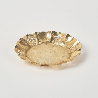 An Ornate Gold Plated Dish Stamped Essay Plate EP Copper 925