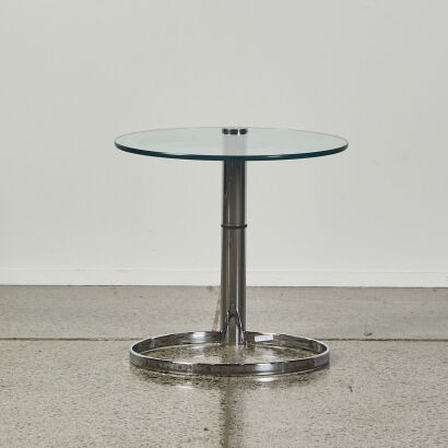 A Chrome and Glass Cantilever Side Table in the style of Leon Rosen for Pace