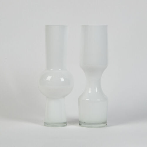 A Pair Of Mid-Century Danish White Glass Cased Vases