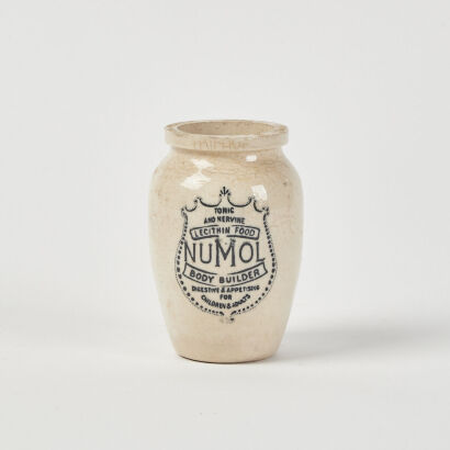 An Antique Stoneware Numol Body Builder Jar