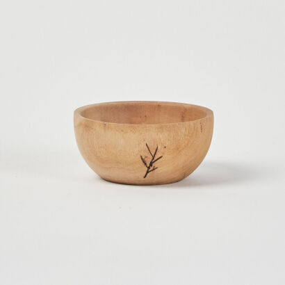 A Small Pohutakawa Bowl With Wood Burn Illustration