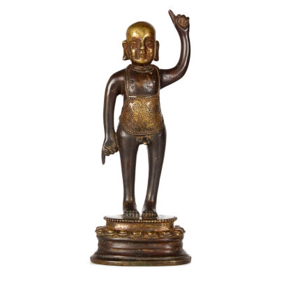 A ChineseHan Dynasty Bronze Stand Statue of the Buddha of Sakyamuni