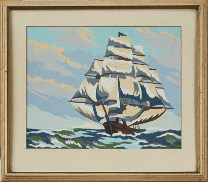 A Vintage Mid-Century Painting Sailing Ship Starboard Side