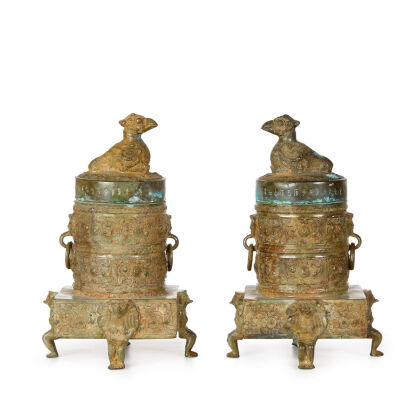 A pair of Chinese Warring States Periods Style Bronze Zun