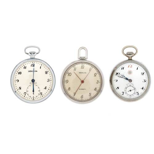 Three Vintage Chrome Plated Open Face Pocket Watches