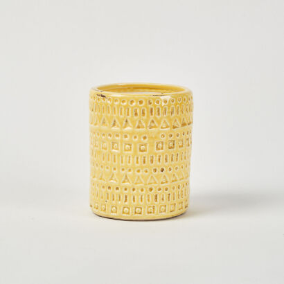 A Bitossi Style Impressed Yellow Drum Shape Vessel