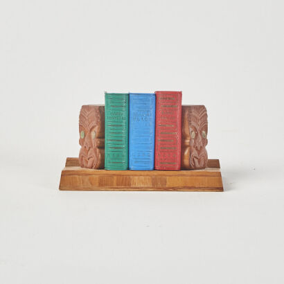 A Trio Of First Edition Miniature Liliput Maori Language/Proverbs/Places Books With Sovereign Timbers Carved Stand