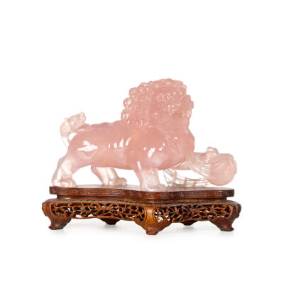 A Chinese Pink Crystal Lion