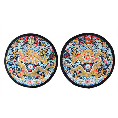 A Pair of Chinese "Twelve-symbols" Kesi Dragon Roundels