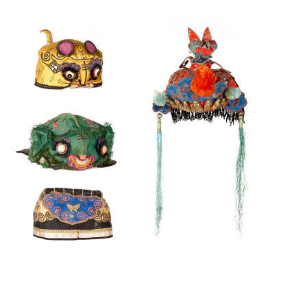 Four 19th Century Qing Dynasty Silk Children's Hats