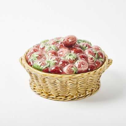 A Sarreguemines Majolica Strawberry Tureen With A Lid