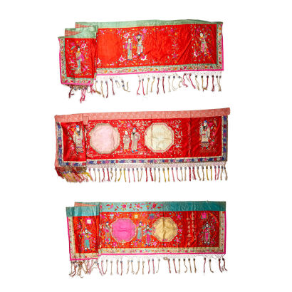 Three Long Chinese Embroidery Pieces for a 4-Poster Wedding Bed