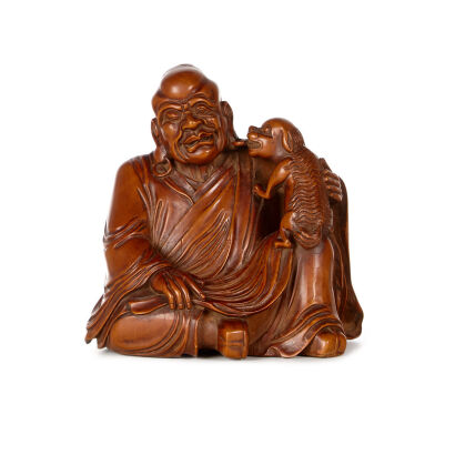 A Chinese Box Wood Luohan Statue