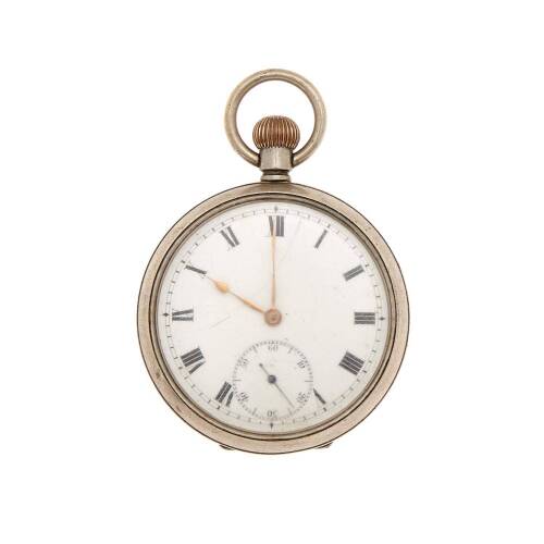 A Swiss Nickel Case Keyless Omega Open Face Pocket Watch