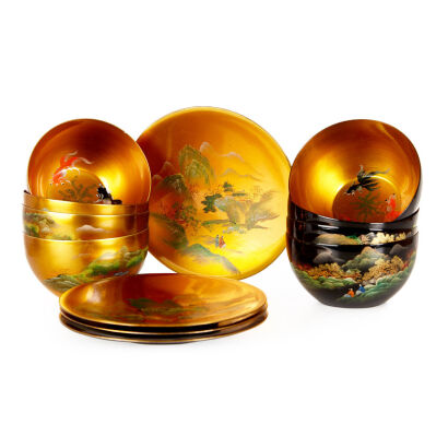 A Set of 12 piece Chinese Fujian Lacquered Bowls and Dishes