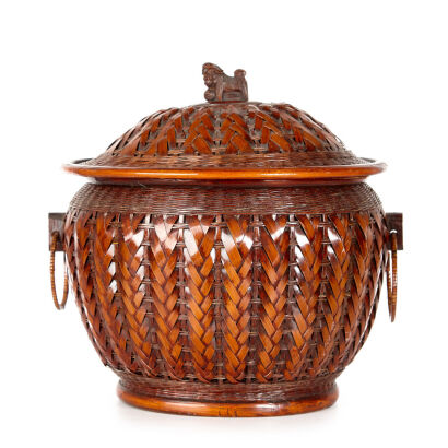 A Chinese Mid-20th Century Pot with Woven Bamboo Lid