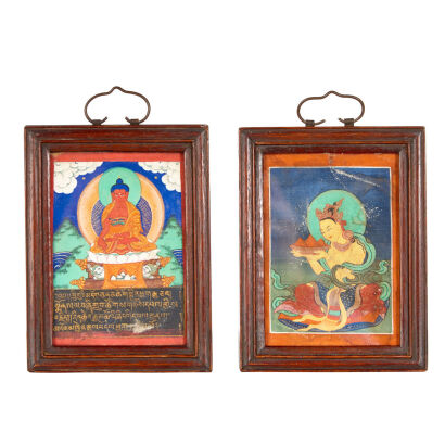 Two Qing Dynasty Small Tibet Thangka with original frame