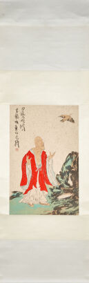 A Chinese Painting of Luhan with Red Cassock (Fan Yang Signature)