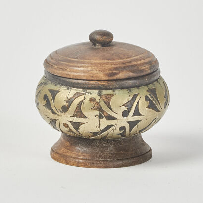 A Rustic Indian Made Wooden Lidded Pot
