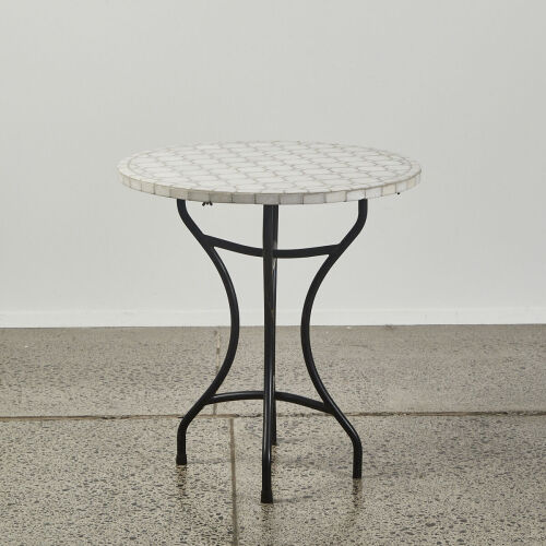 A Metal Base Indoor/Outdoor Table with Marble Top