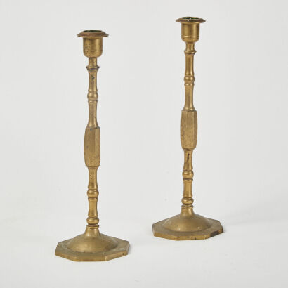 A Pair Of Vintage Chinese Brass Cadle Holders