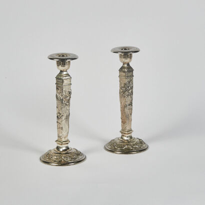 Pair Of Antique Oriental Candle Holders