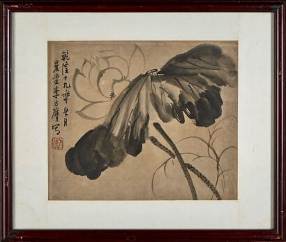 A Chinese Ink Water Painting with Lotus (Li Fangying)