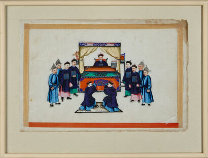 A Set of Chinese Paintings on rice paper housed in four frames 18-19th Century Qing Dynasty