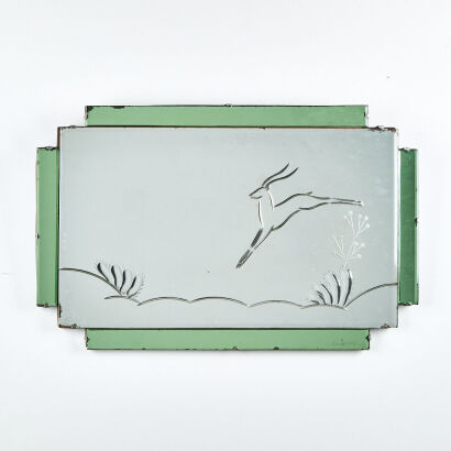 An Art Deco Cut Glass Gazelle Mirror c. 1930s