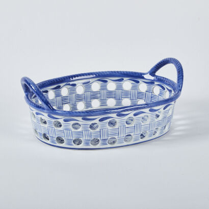 A Blue And White Pierced Pottery Basket