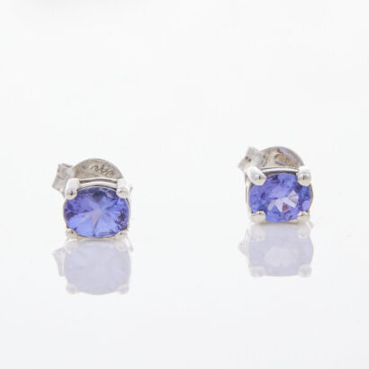 Sterling Silver, Oval Tanzanite Stud Earrings