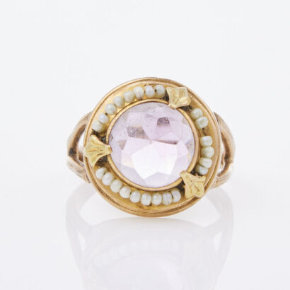 10ct Yellow Gold, Vintage, Amethyst and Pearl Ring